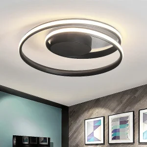 TOMAX 60CM/24INCH Round led Flush Mount Light Fixtures Acrylic Black LED Chandelier for Dining Room