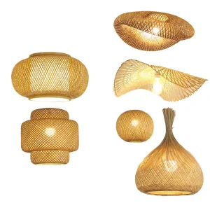 TOMAX 60CM/24INCH Bamboo Lantern Pendant Lamp LED Hanging Lamp Modern Weave Single Light Pendant Lamp