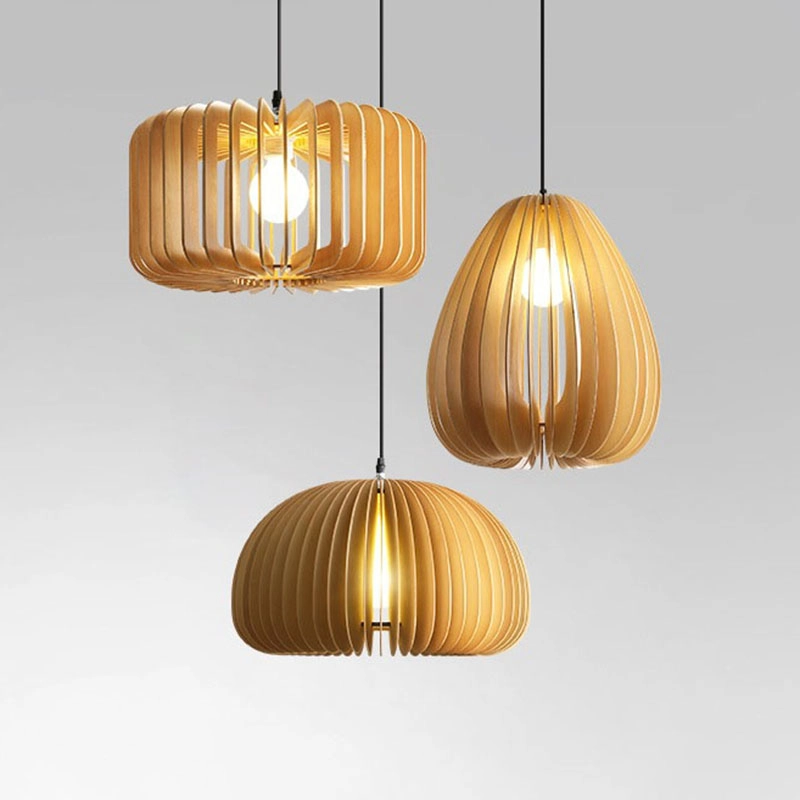 TOMAX 42CM/17INCH Vintage Wood Pendant Light Creative Pumpkin Chandelier