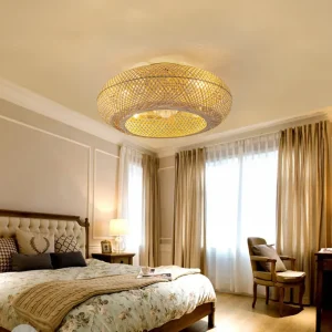 TOMAX 50CM/20INCH Boho Ceiling Fan Coastal Handwoven Rattan Chandelier Flush Mount Cage Suitable For Bedroom Kitchen