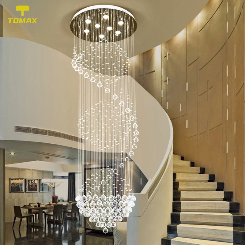 TOMAX 80CM/31INCH Modern luxury LED three-color dimmable crystal chandelier is suitable for restaurants spiral staircases and villas