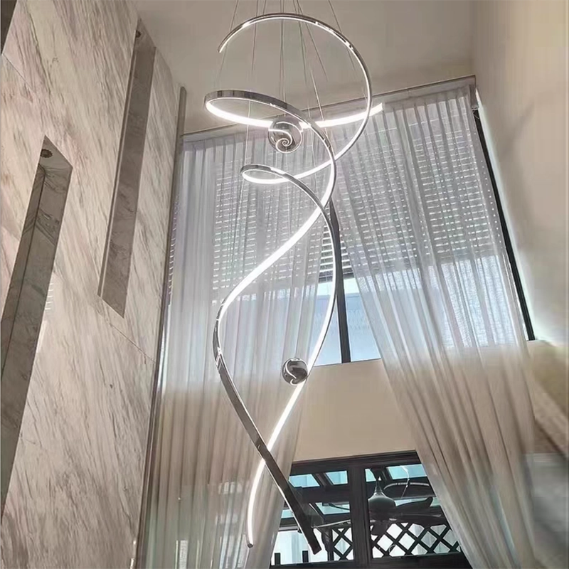 TOMAX 180CM/71INCH Mermaid tricolor dimmable stainless steel high ceiling foyer chandelier