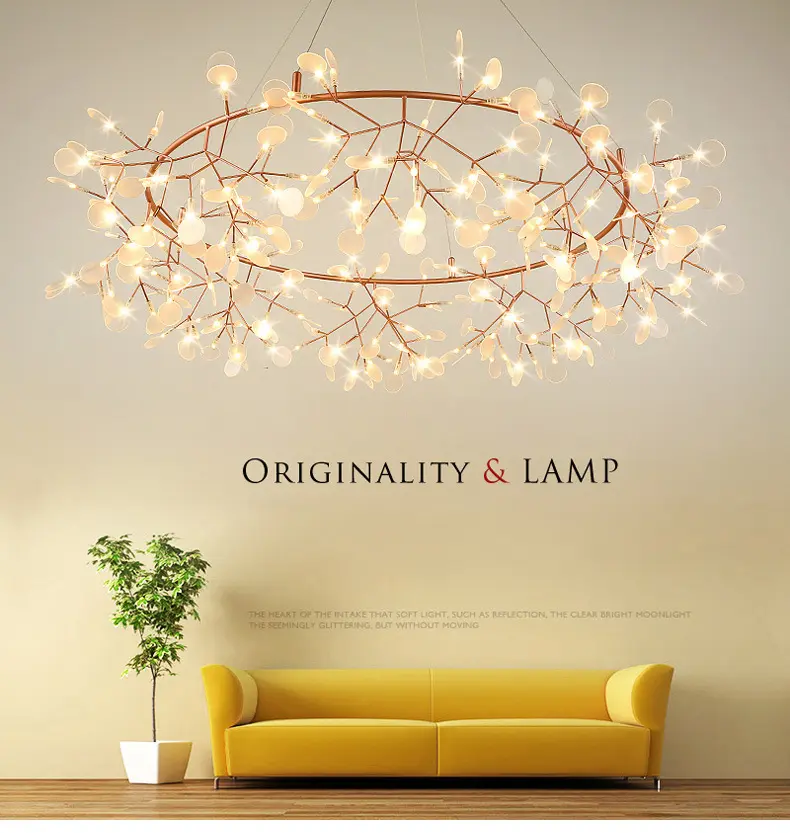 TOMAX 60CM/24INCH Nordic Tree Branch Chandelier Lighting Modern Living Room Firefly Light Fixture