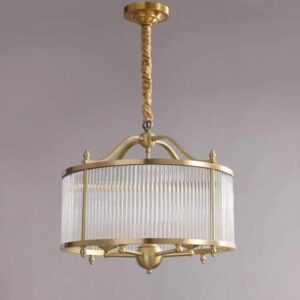 TOMAX 60CM/24INCH Modern Drum Pendant Light  Brass Frame with Glass Shade for Kitchen  Bedroom