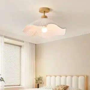 TOMAX 60CM/24INCH Semi Flush Mount Fabric Ceiling Light Fixture with Flower Fabric Shade