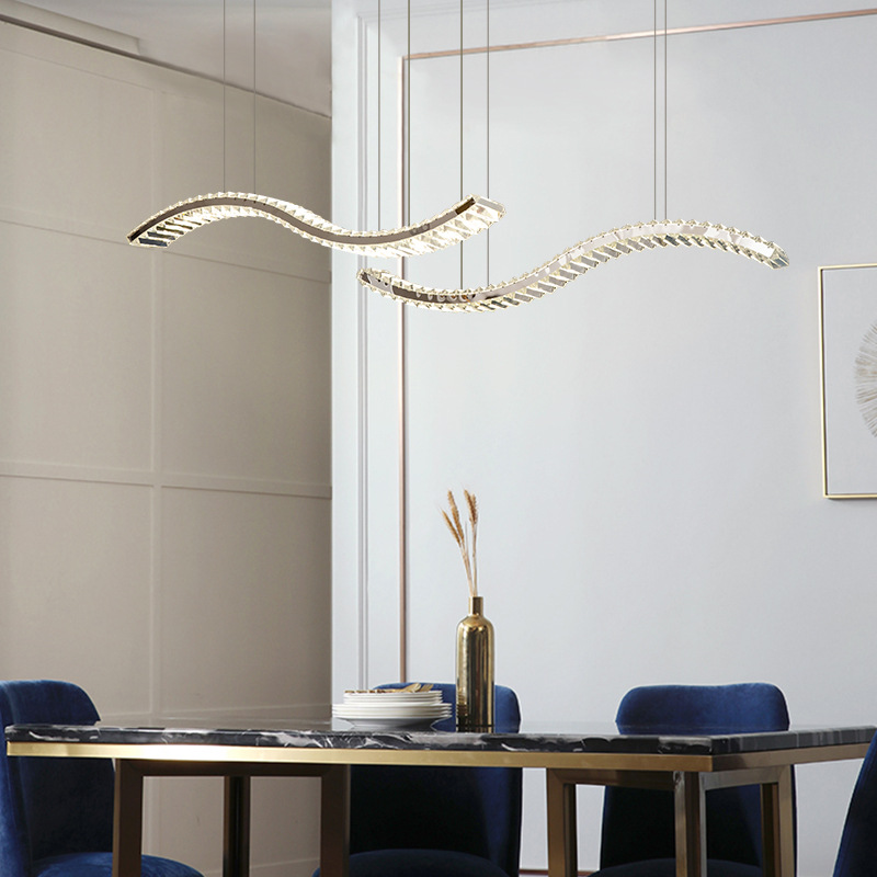 TOMAX 120CM/47INCH Double wave shade crystal chandeliers hanging lighting adjustable height