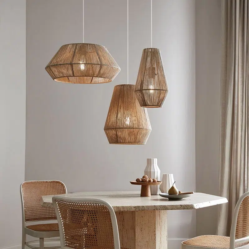 TOMAX 50CM/20INCH Farmhouse Kitchen Island Pendant Light Adjustable Handwoven Rattan Shade Lighting