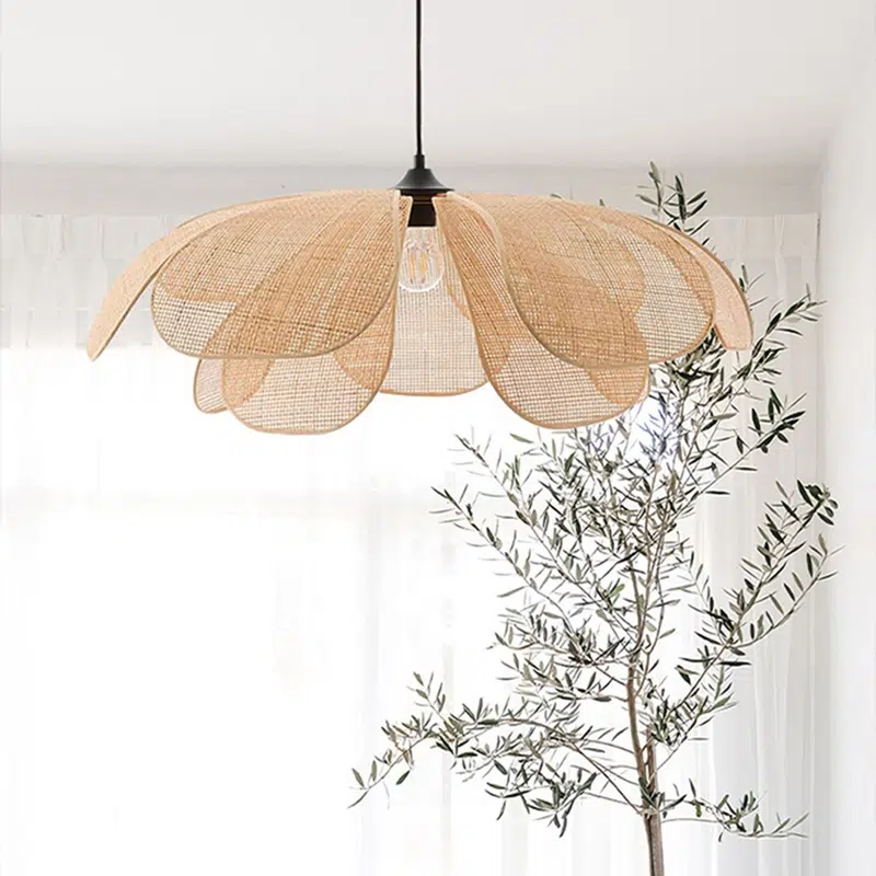 TOMAX 100CM/39INCH Hand Flower Boho Woven Rattan Pendant Lighting Wicker Light Fixture