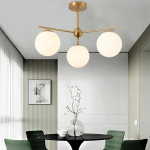 TOMAX 88CM/35INCH Modern Opal white Globe Pendant Light Brass Chandeliers Hanging Lighting kitchen island