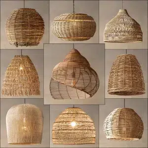 TOMAX 60CM/24INCH Natural Rattan Spiral Pendant Light for Kitchen Island Woven Lamp Shade Chandelier