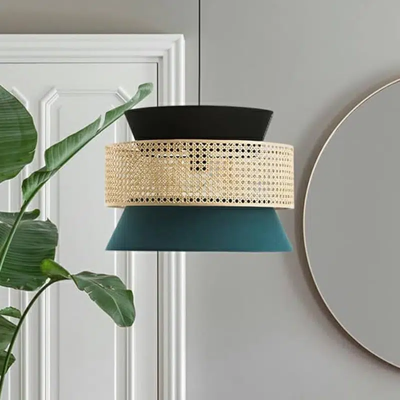 TOMAX 60CM/24INCH Rattan Green Basket Pendant Light Fixtures Wicker Boho Lighting Chandelier