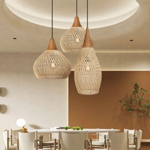 TOMAX 80CM/31INCH Modern Handwoven Rattan Basket Lamp  Stylish Living Room Kitchen Island Lighting