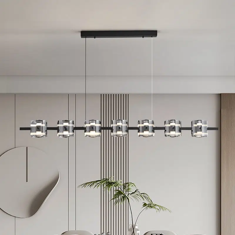 TOMAX 160CM/63INCH Smoke Grey Glass large Linear Chandelier for Kitchen Island Dining Room