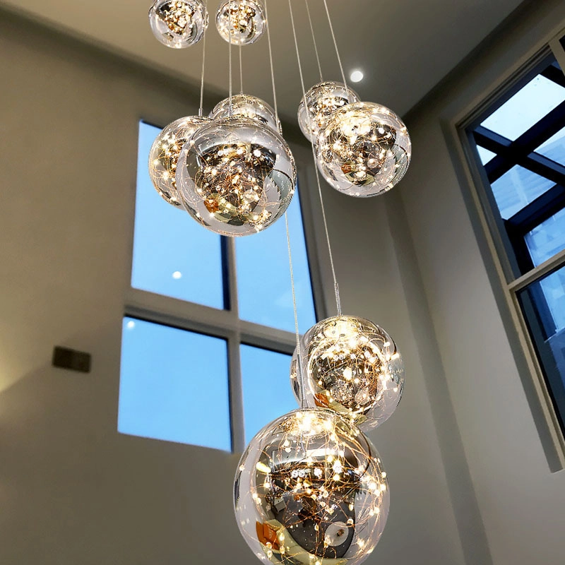 TOMAX 60CM/24INCH Creative starry staircase long chandelier duplex villa apartment living room chandelier