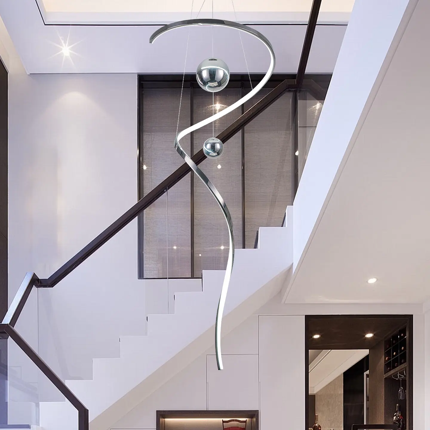 TOMAX 180CM/71INCH Art line mermaid stair stainless steel chandelier large pendant lights for high ceilings