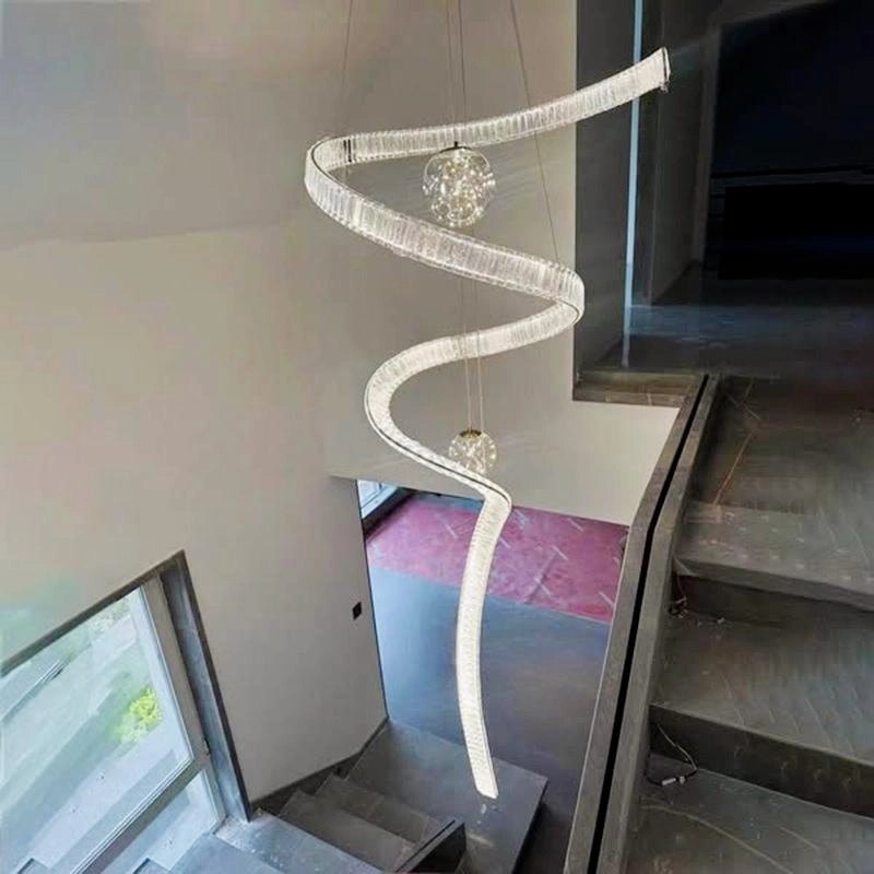 TOMAX 180CM/71INCH Ribbon Staircase Crystal Large Foyer Lighting For High Ceilings