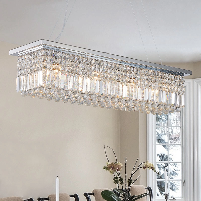 TOMAX 100CM/39INCH Rectangular chrome chandelier with crystal decoration