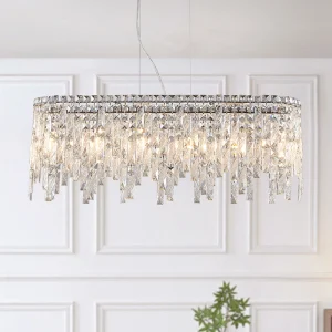 TOMAX  88CM/35INCH Light luxury rectangular crystal chandelier suitable for dining room and living room
