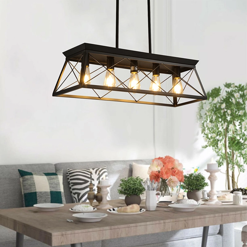 TOMAX 80CM/31INCH Country style kitchen island rectangular light fixture black metal pendant light