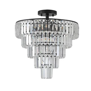 TOMAX 50CM/20INCH Modern 5-Tier Black Round Crystal Chandelier for Master Bedroom