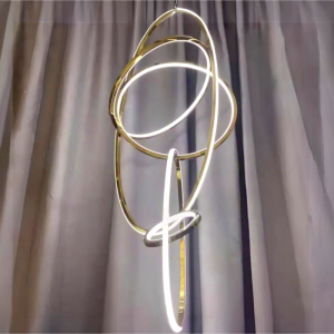 TOMAX 220CM/87INCH  Luxury Plated Gold Chandelier Stainless Steel Staircase Hanging Lamp