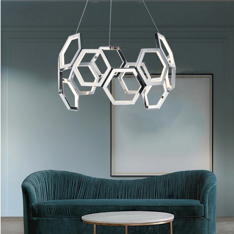 TOMAX 100CM/39INCH Hexagonal Mesh Stainless Steel Chrome Luxury Chandelier