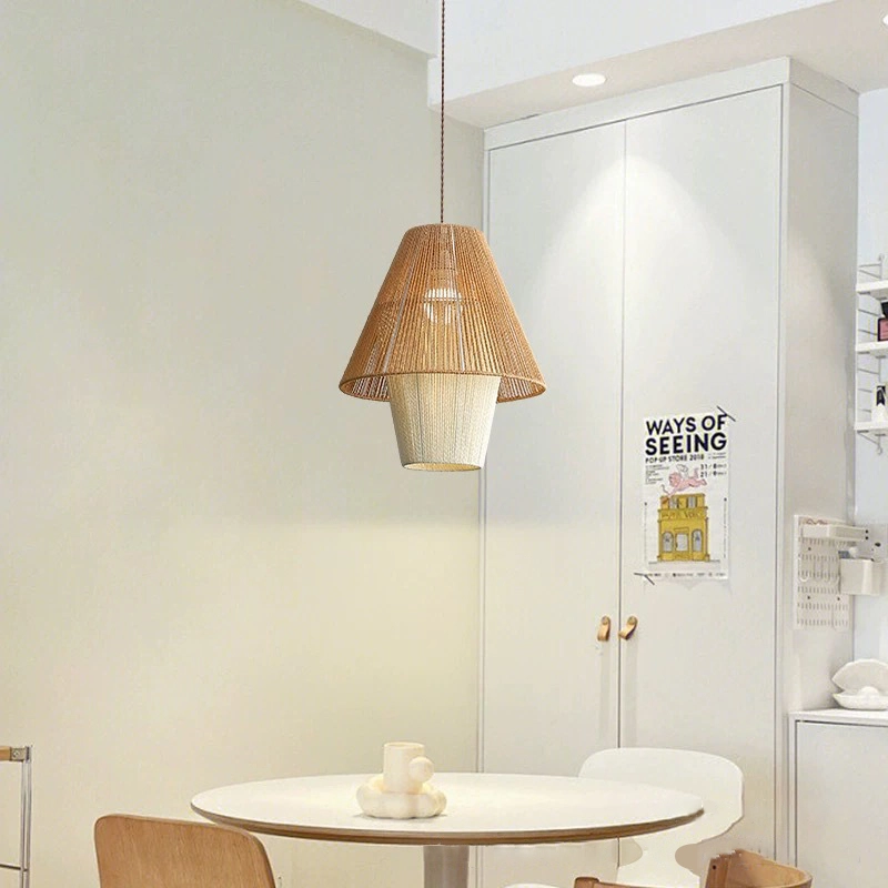 TOMAX 40CM/16INCH Rattan straw hat Suspension lighting chandelier with natural bamboo for restaurant living room