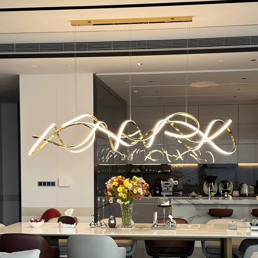 TOMAX 180CM/71INCH Stainless Steel Gold Wave Decoration Lamp Special-Shaped Luxury Chandelier