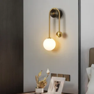 TOMAX 60CM/24INCH Modern Brass Wall Mounted Bedside Lamp with Frosted Glass Shade
