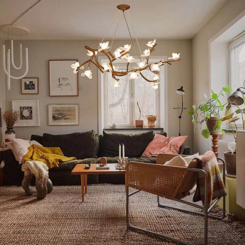 TOMAX 150CM/59INCH Christmas Decoration Chandelier Lotus Branch Wood Grain hanging lighting Winter Dining Room