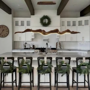 TOMAX 200CM/79INCH Organic Style Wave-Shaped Wood Grain Chandelier for Christmas Kitchen Island Long Table Dining Room