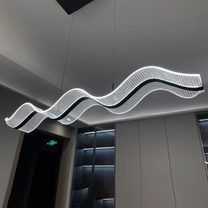 TOMAX 150CM/59INCH Modern Wave Linear Large Chandelier with Ribbon Shape for Kitchen Island