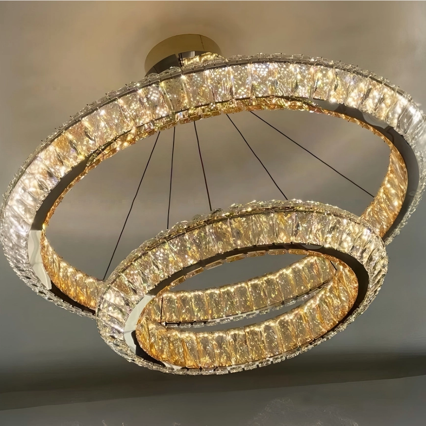 TOMAX 100CM/39INCH Modern 2-Tier Crystal Chandelier for Living Room Staircase