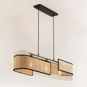 TOMAX D150CM/59INCH Ratten Large Linear Chandelier Woven Hanging Lamp Over Long Dining Table