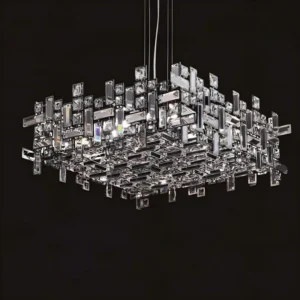 TOMAX D60CM/24INCH Luxury Square Crystal Chandelier Stainless Steel Hanging Lighting for Bedroom