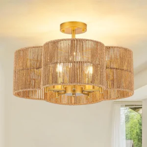 TOMAX D60CM/24INCH Natural Flower Shade Semi-Flush Mount Ceiling Light For Bedroom