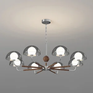 TOMAX D108CM/43INCH Contemporary Walnut Smoke Grey Glass Walnut Ceiling Light for Master Bedroom