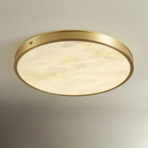 TOMAX D50CM/20INCH Natrual Brass Round Flush Mount Ceiling Light with Alabaster Accents for Bedrooms