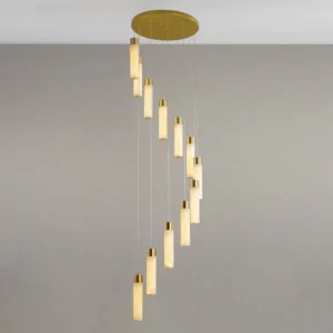 TOMAX H200CM/79INCH Minimalist Cluste Staircase Chandelier with Alabaster Cylindrical Shades for Villa Duplex