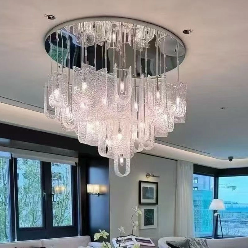 TOMAX D100CM/39INCH Luxury Chrome Multi-Light Chandelier with Glass Lampshade for Duplex Staircase