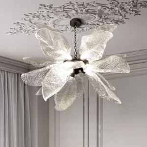 TOMAX  D90CM/35INCH Luxury Clear Textured Glass Leaf Pendant Chandelier 6/12/18 Lights Dining Room Suspension Lighting