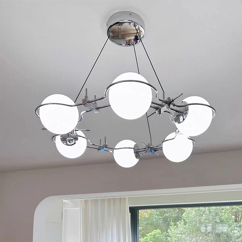 TOMAX D104CM/41INCH Modernist Glass Multi Light Pendant for Living Room with Orb Cream White Shade and Chrome Suspension
