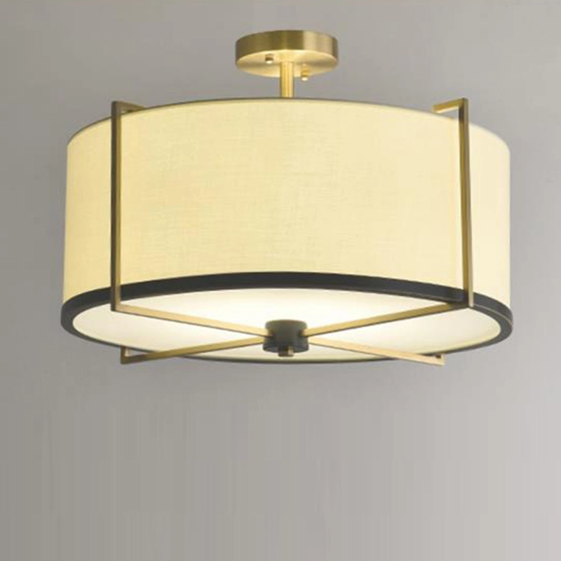 TOMAX D52CM/20INCH Modern Natrual Brass Flush Mount Celing Light with Cylindrical Fabric Shade