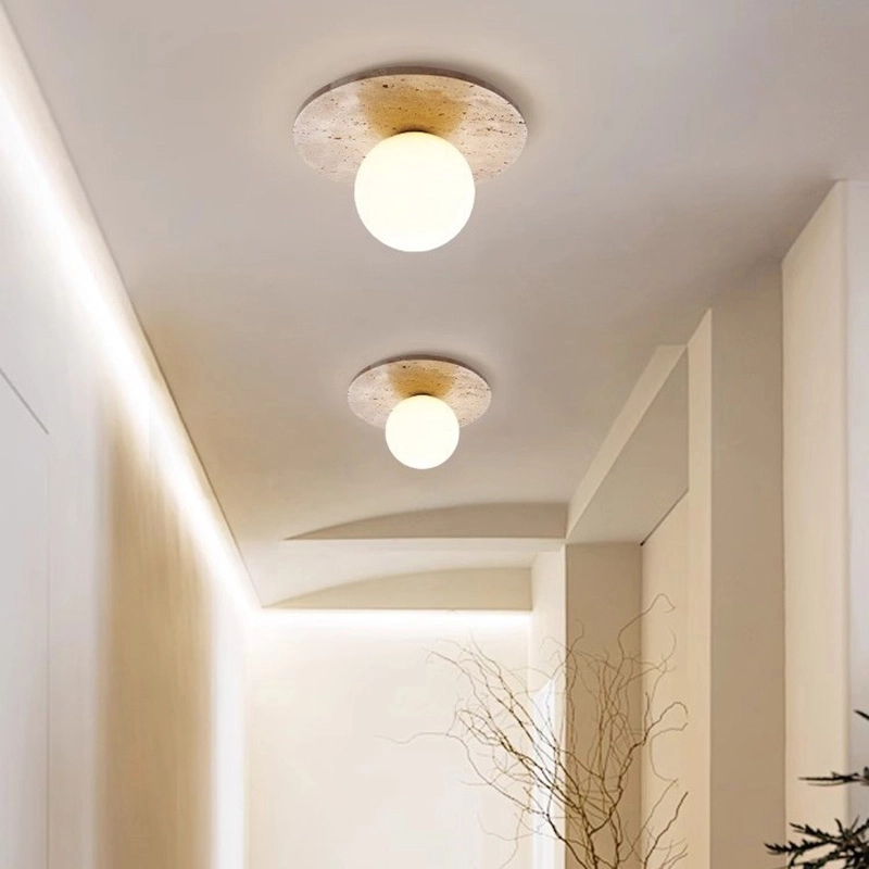 TOMAX D30CM/12INCH Modern Travertine Ceiling Light Round Ceiling Lamp with Spherical Bulb for Entrance Hallway