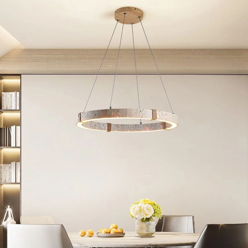 TOMAX D60CM/24INCH Contemporary Travertine Light Fixture Circular Pendant Chandelier for Dinning room