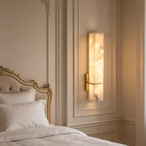TOMAX 11CM/4INCH Modern Alabaster Lighting White Rectangle Bedside Wall Sconce for Bedside Living Room