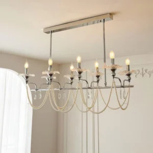TOMAX D100CM/39.3INCH Aesthetic Candle-Shaped 8-Light Pendant Light Pearl Strands Decoration for Kitchen Island